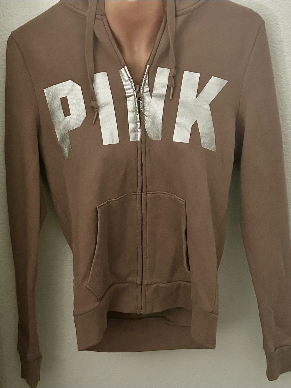 Victoria's Secret PINK Brown Hoodie with Silver Logo